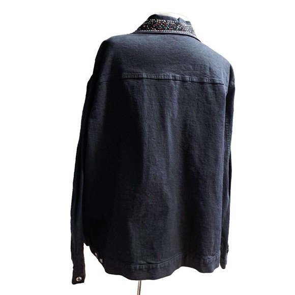 Mirasol Woman Plus Size 2X Black Denim Trucker Jacket Rhineston Studded Collared - Picture 8 of 11